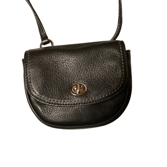 Coach Black Leather Mini Turnlock Crossbody Bag